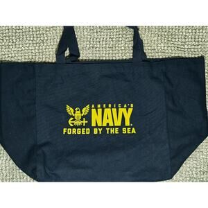 America's Navy Forged By The Sea Tote Bag Navy Blue Yellow Logo